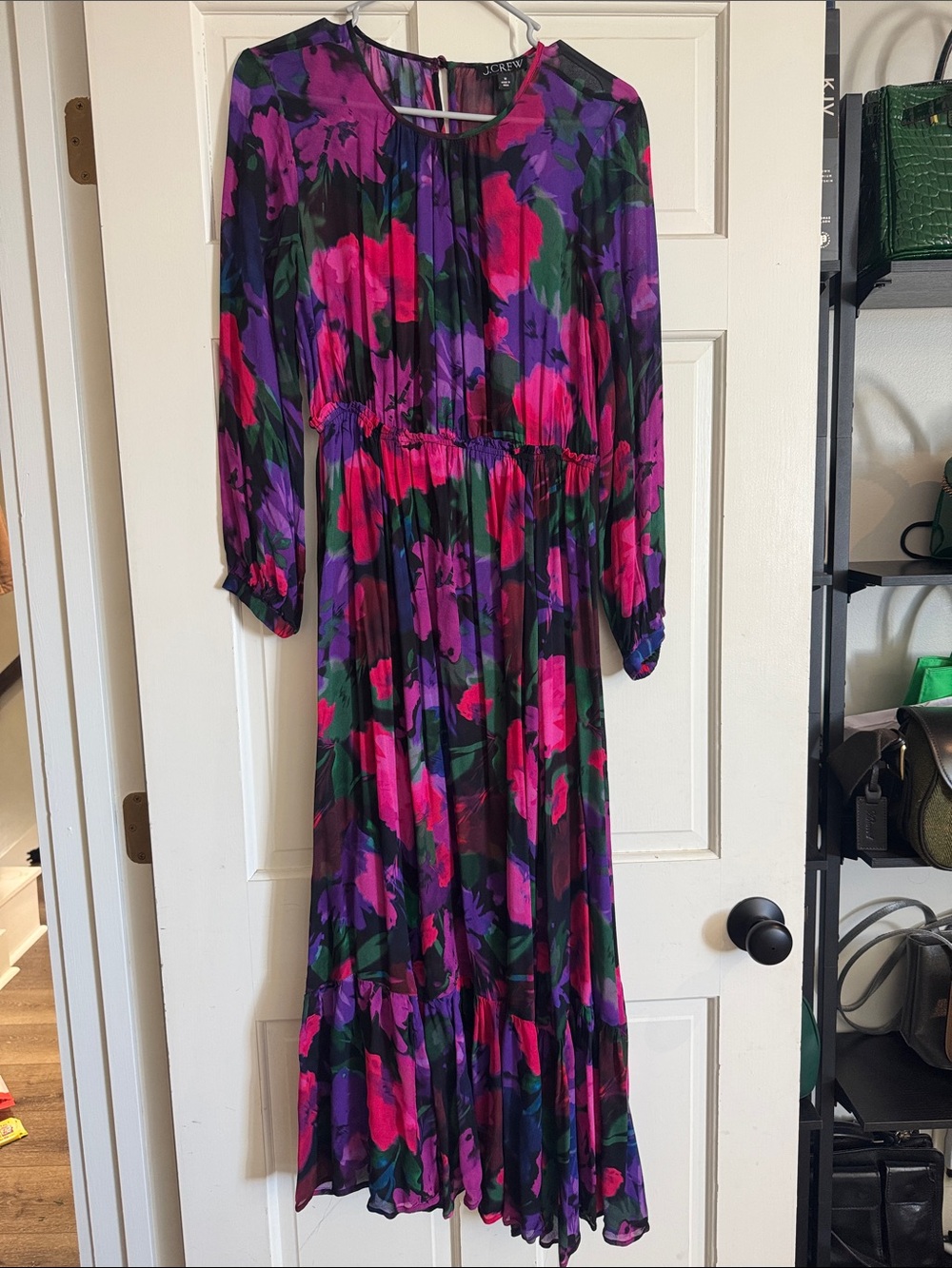 J. Crew Floral Pleated Long Sleeve Maxi Dress - Pink & Purple